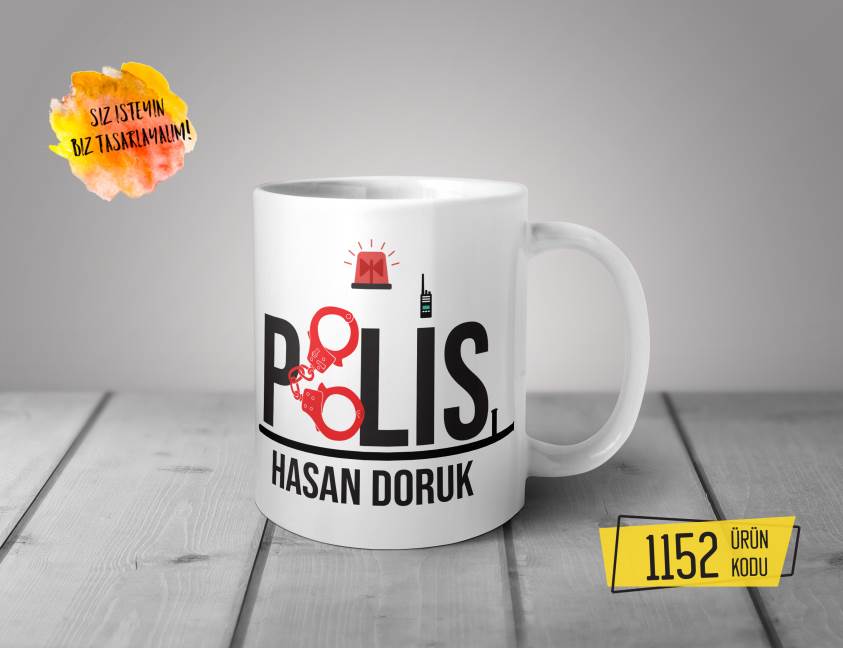 Kişiye Özel Baskılı Kupa-Polis Tasarım Baskılı Kupa 1152