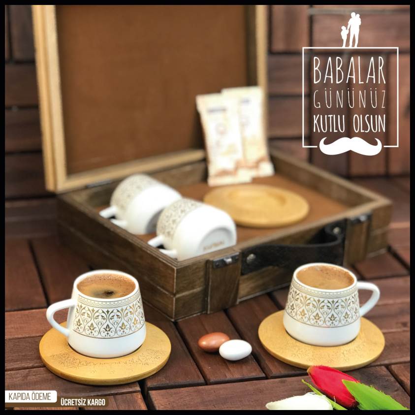 Babalar Gününe Özel Tasarlanmış Ahşap Kutuda 2�li Fincan